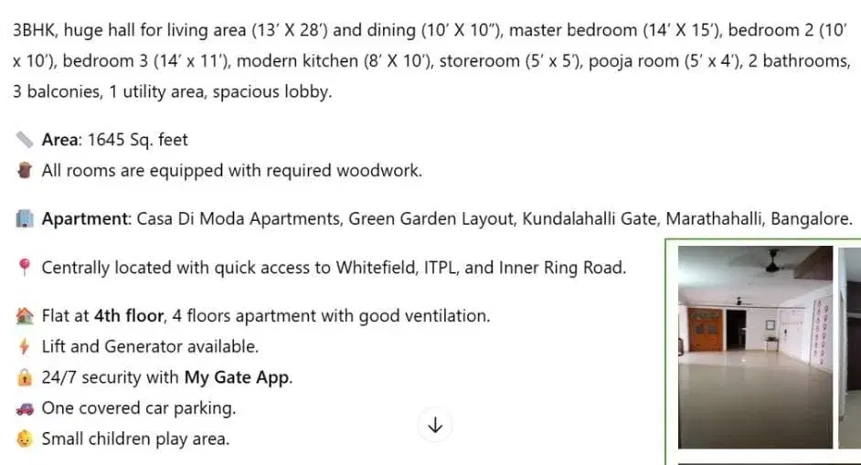 3 BHK Flat for Rent in Casa Di Moda