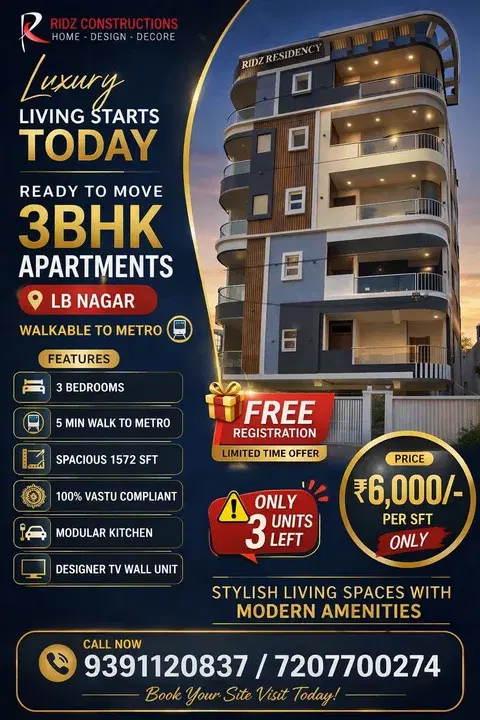 3 BHK Flat for Sale in LB Nagar