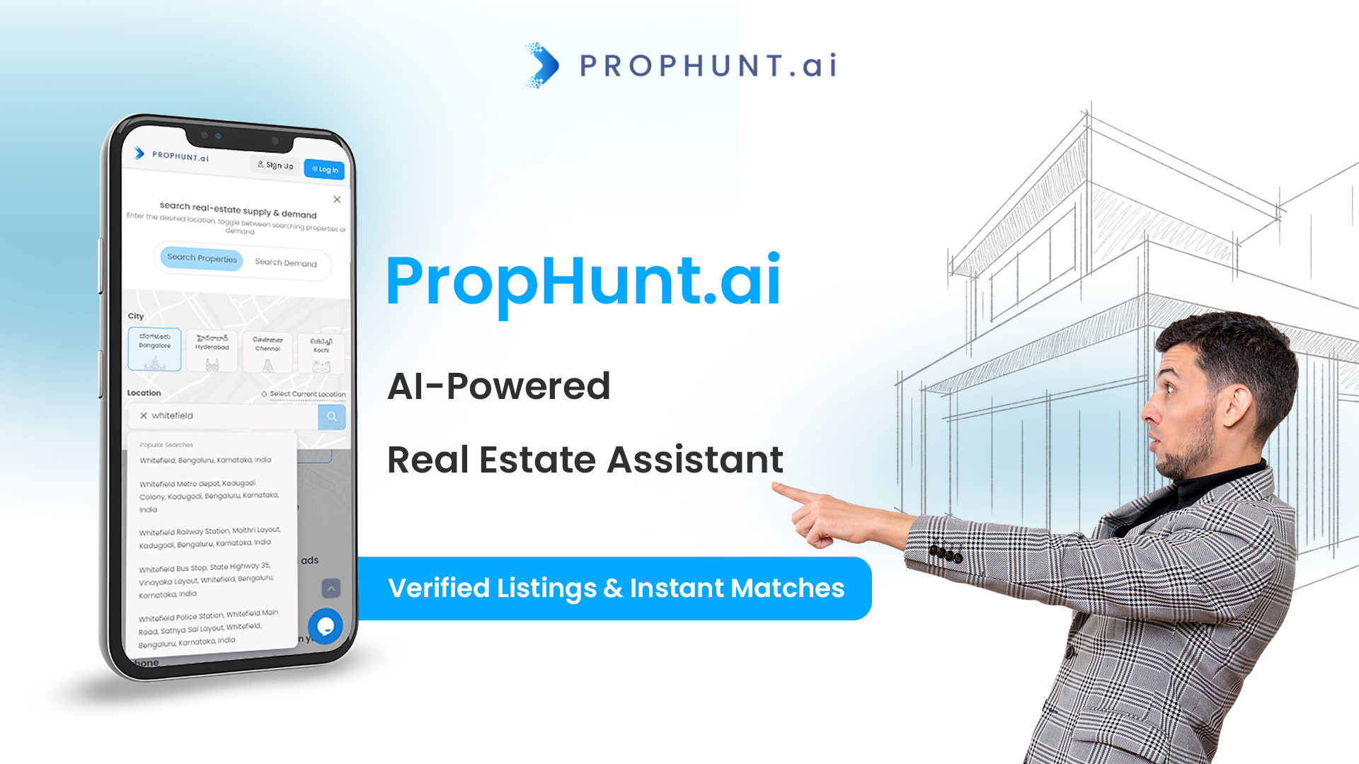 Introducing PropHunt.ai: Revolutionizing Real Estate with AI-Powered Smart Assistant background
